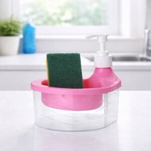 2 in 1 Liquid Soap Dispenser with Sponge Holder | Kitchen Sink Organizer | Non Slip Base Dish Wash Container (600ml)