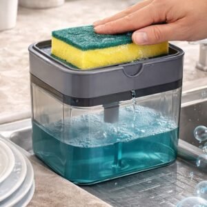 Manual Soap Pump Dispenser with Sponge Holder | Kitchen Liquid Soap Dispenser | Press Type Dish Wash Dispenser | Modern Cleaner Box
