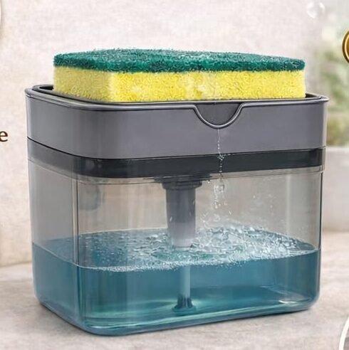 Manual Soap Pump Dispenser with Sponge Holder | Kitchen Liquid Soap Dispenser | Press Type Dish Wash Dispenser | Modern Cleaner Box - Image 4